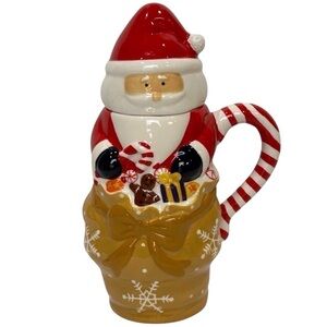 Santa/Toy Bag Mug 2-Pc Temp-tations Presentable Ovenware Red/Tan EUC